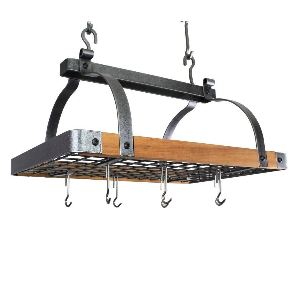 Signature 30" Rectangle Ceiling Pot Rack with Tigerwood & 24 Hooks