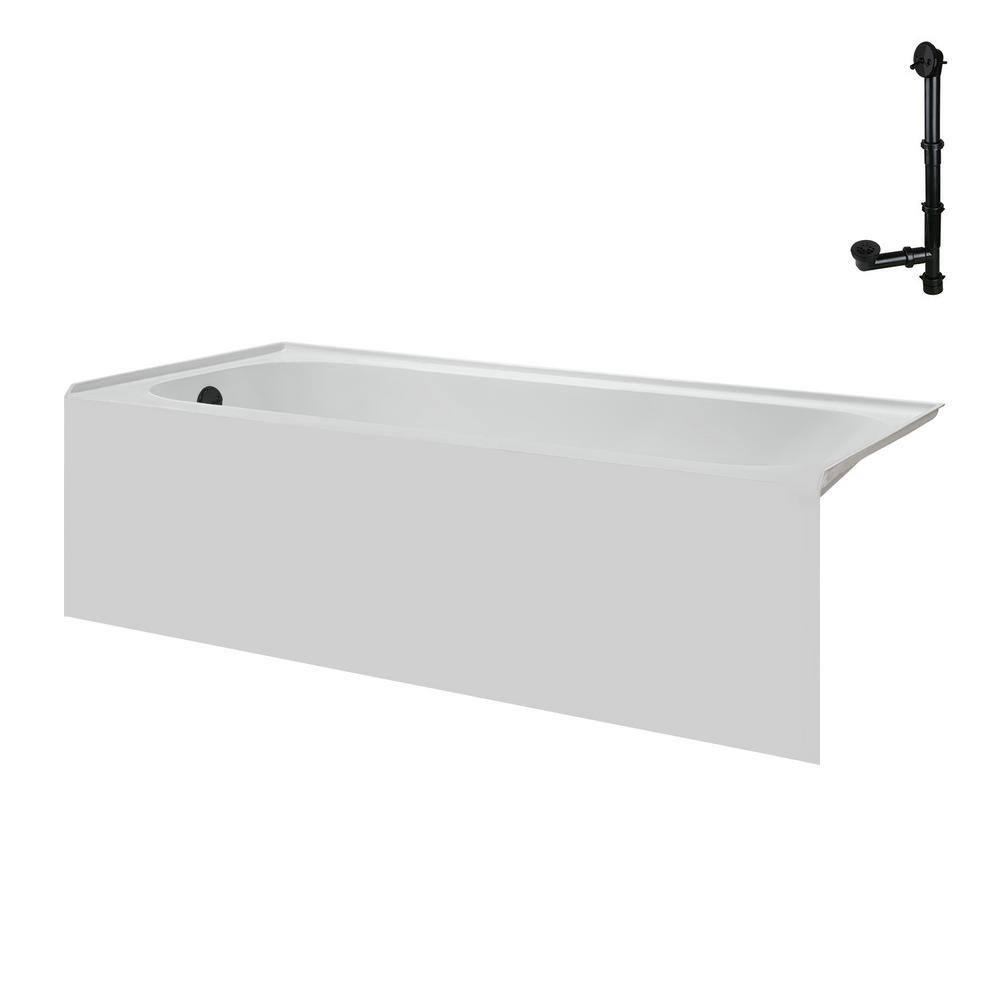 Streamline NAL-5280-BL 66 in. x 32 in. Acrylic Left-Hand Drain Alcove Bathtub in Glossy White With External Drain in Matte Black