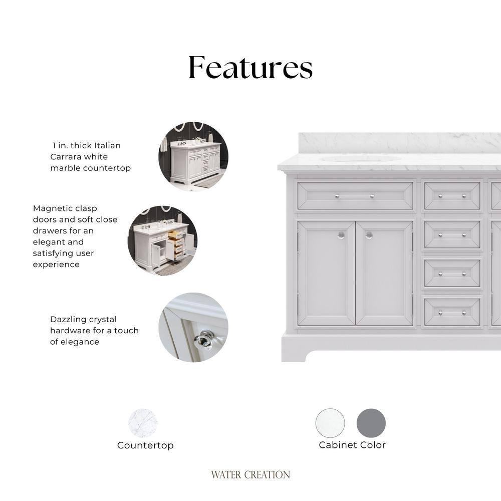 Water Creation Derby 60" Wood Double Bathroom Vanity in Pure White & Chrome