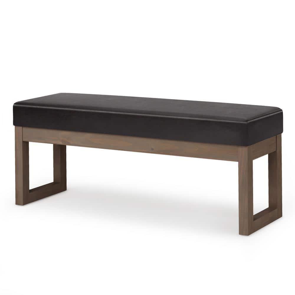 Simpli Home Milltown Ottoman Bench with Upholstered Seat and Solid Wood Frame