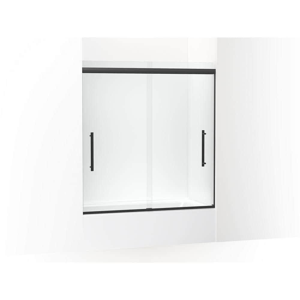 Pleat® 63-9/16"H Frameless Sliding Bath Door with 5/16"-Thick Crystal Clear Tempered Glass