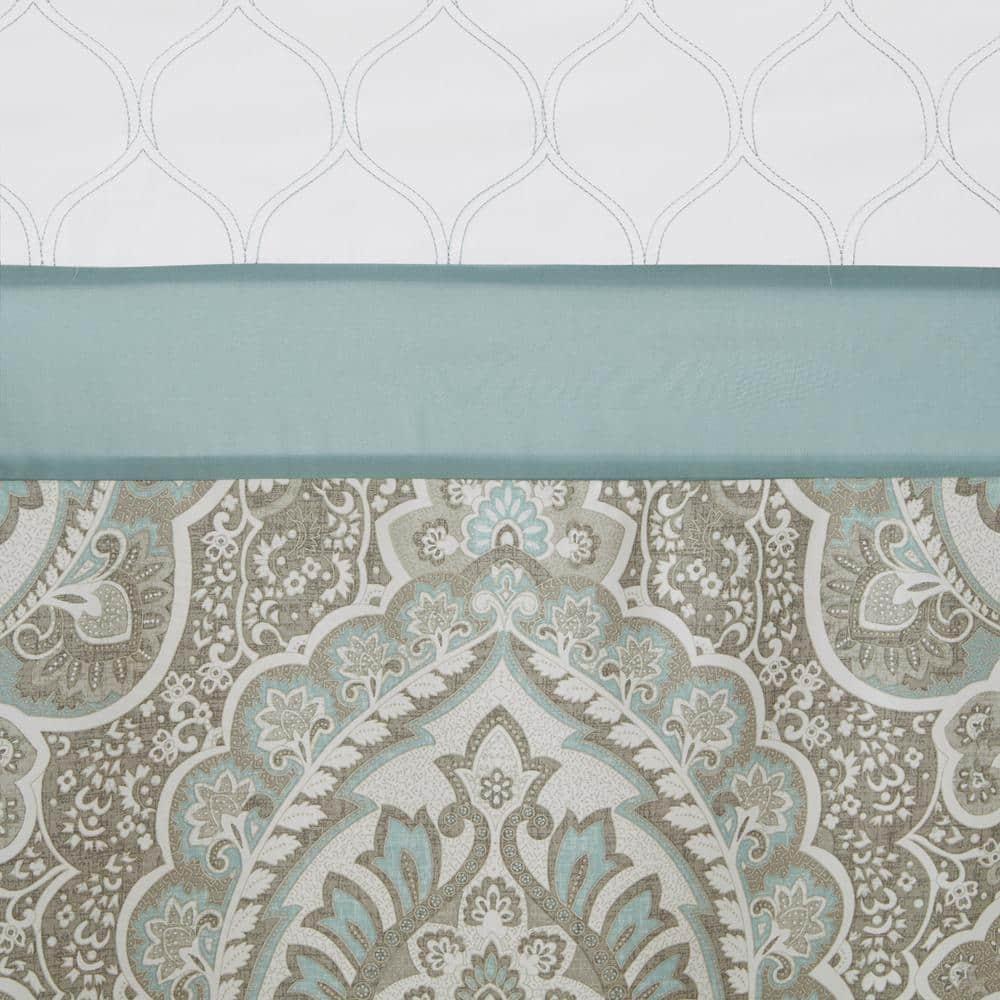 Stacie Embroidered Shower Curtain Seafoam - 510 Design: Paisley Microfiber, Easy Care, Buttonhole Top