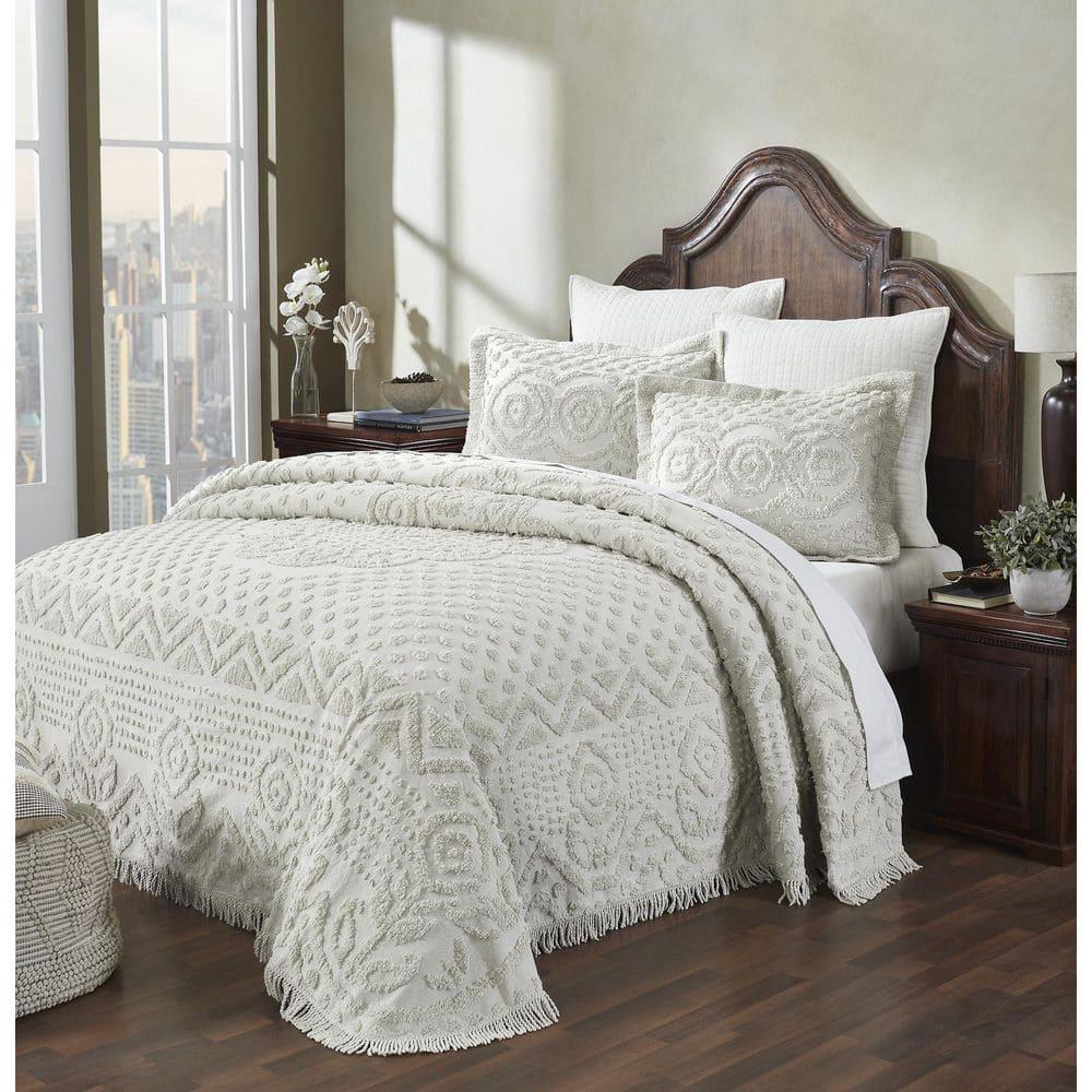 Heirloom Collection in Medillian Design Ivory Cotton Tufted Chenille Bedspread - Better Trends