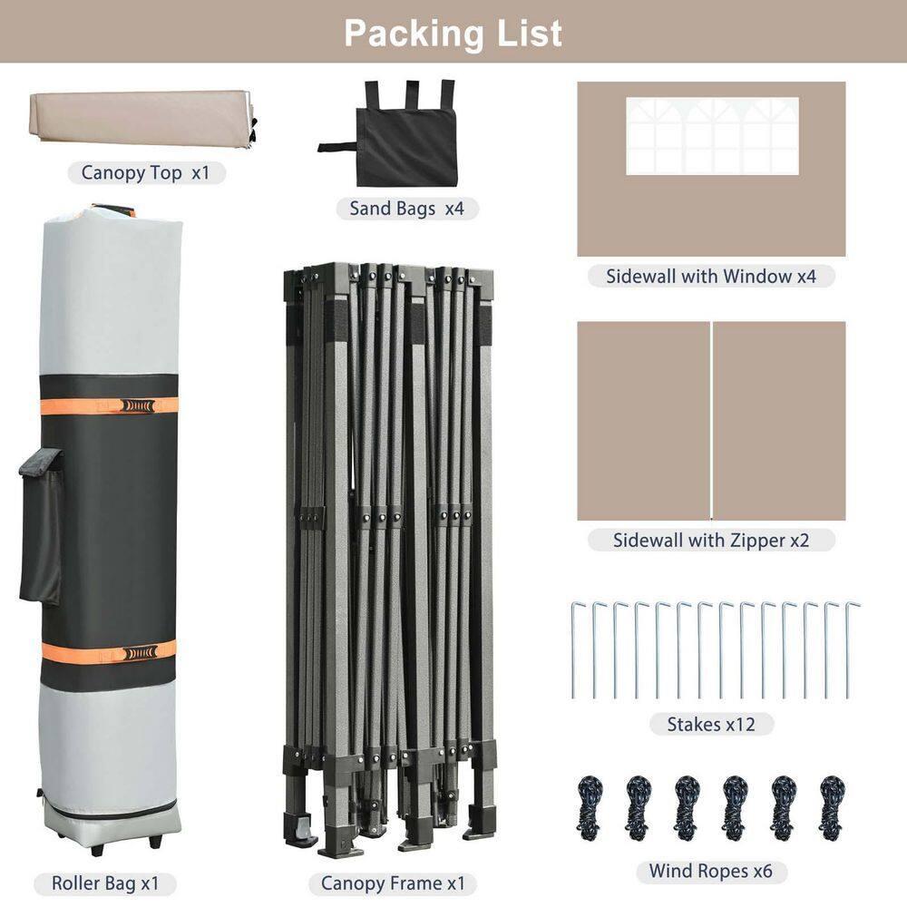Khaki 10x30 Heavy Duty Outdoor Pop Up Canopy Tent with Sidewalls