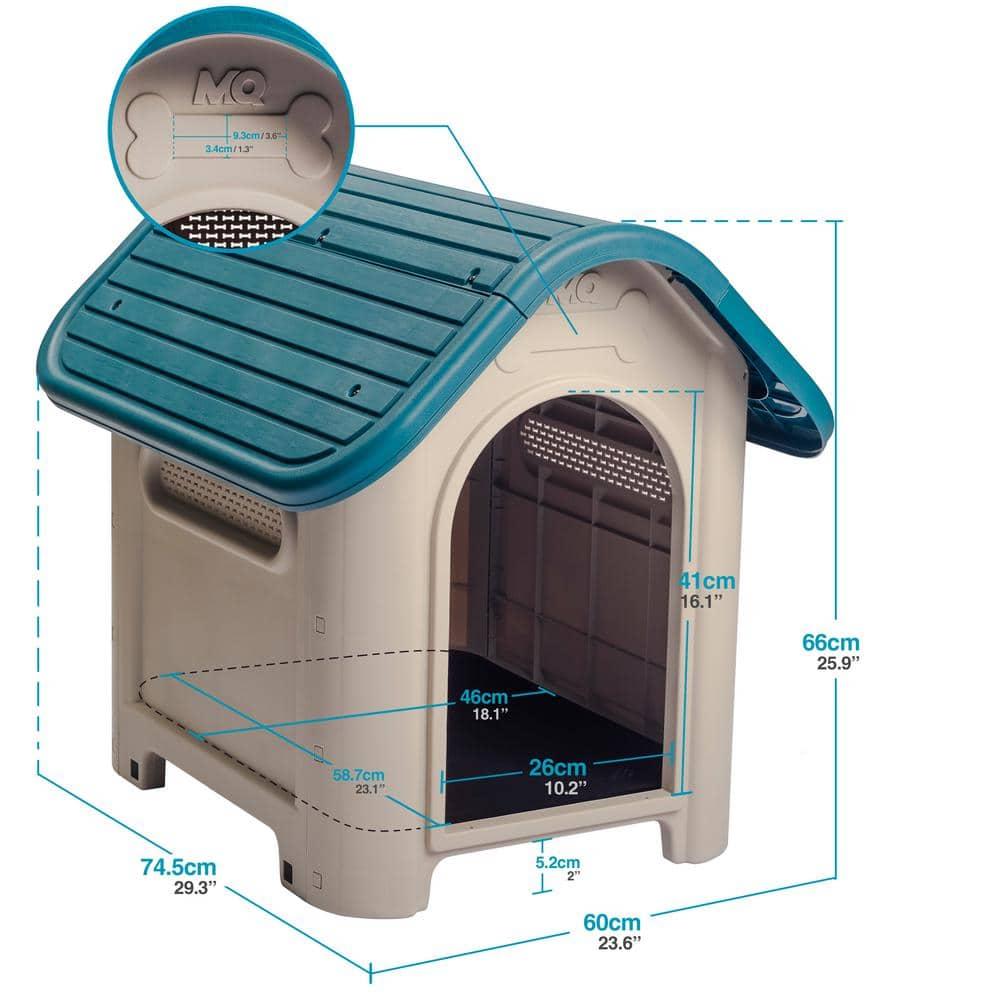 MQ Dog House with Bowl with Removable Floor and Hardware Included, Turquoise, Small and Medium Breeds