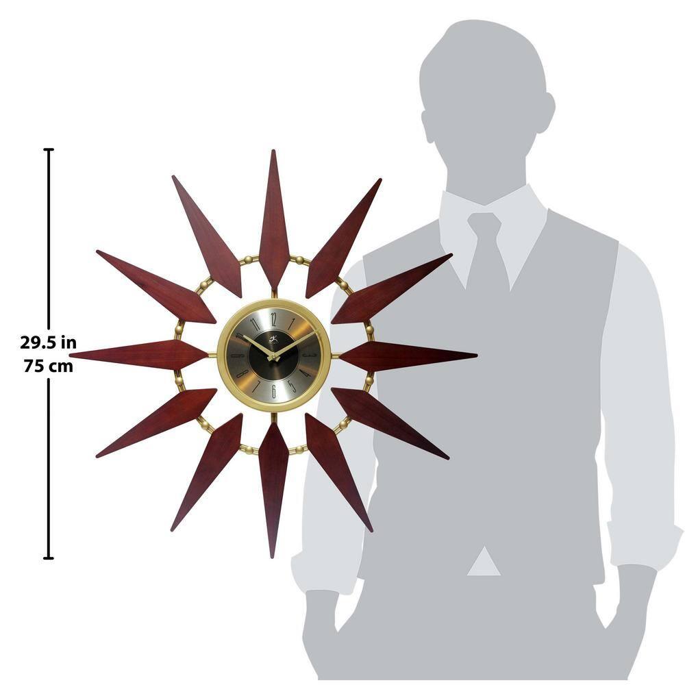 30" Metal Orion Wall Clock Walnut Brown - Infinity Instruments: Modern Analog, Indoor Use, Round Shape