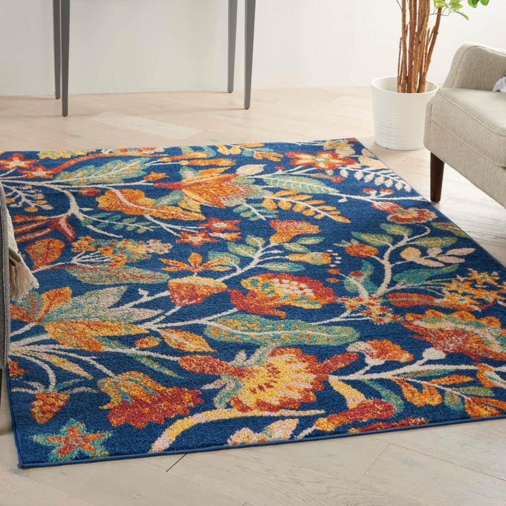Nourison Allur Botanical Indoor Area Rug Navy Multicolor 5'3" x 7'3"