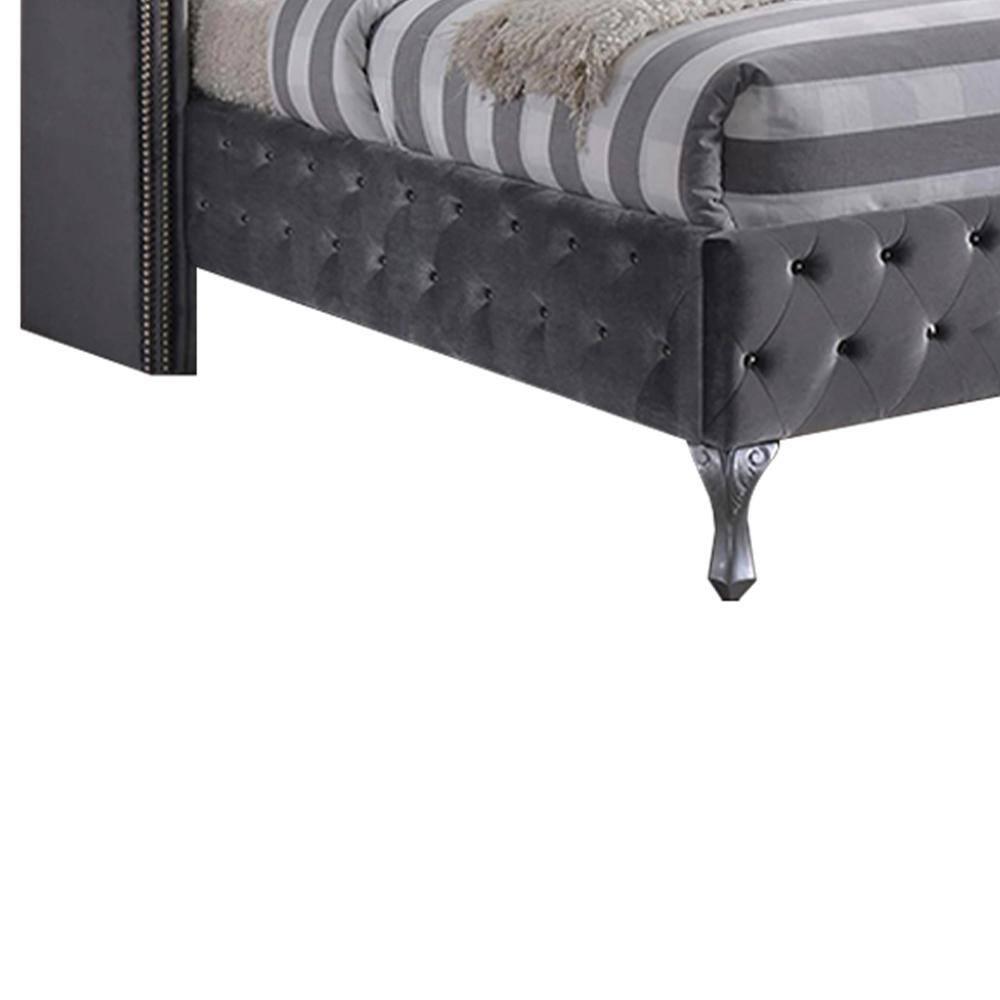 ACME Rebekah Eastern King Bed, Gray Velvet (1Set/4Ctn)-Color:Gray Velvet,Quantity:1,Style:Transitional
