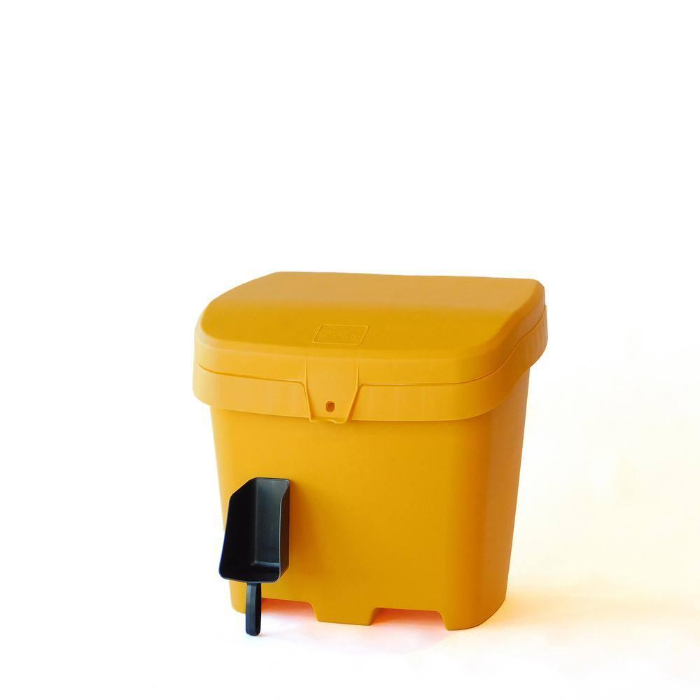 FCMP Outdoor 31 Gallon Salt & Sand Storage Box, Deck Container for Patio, Yellow