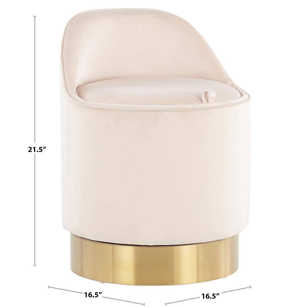 LumiSource Gold Steel, Cream Velvet Marla Vanity Stool