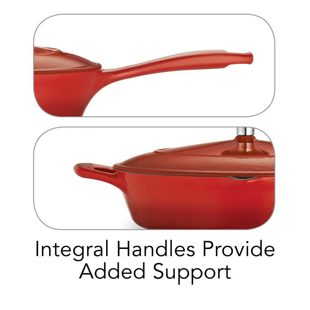 10-Inch Red Enameled Cast Iron Skillet with Lid