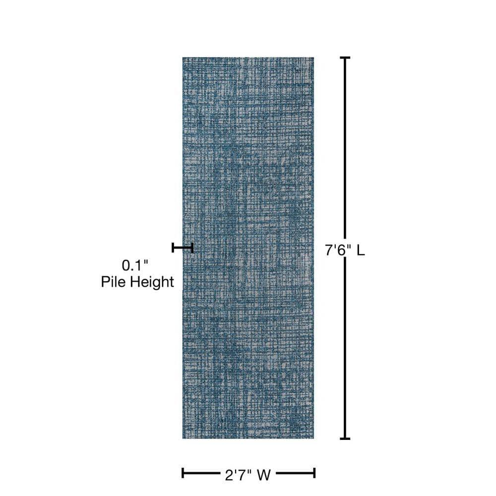 Momeni Como Indoor/Outdoor Gael Blue 2'7" X 7'6" Runner: Geometric Low Pile Area Rug, Contemporary Machine Made Carpet