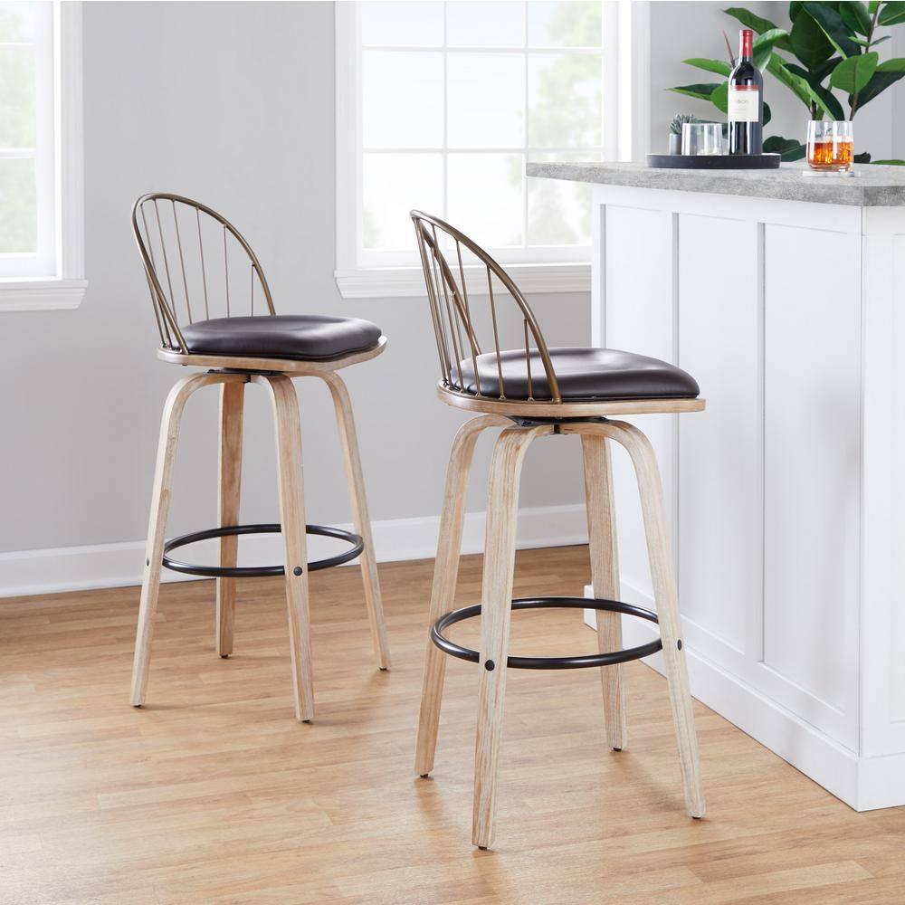 LumiSource Brown Riley 30" Fixed-Height Barstool - Set of 2