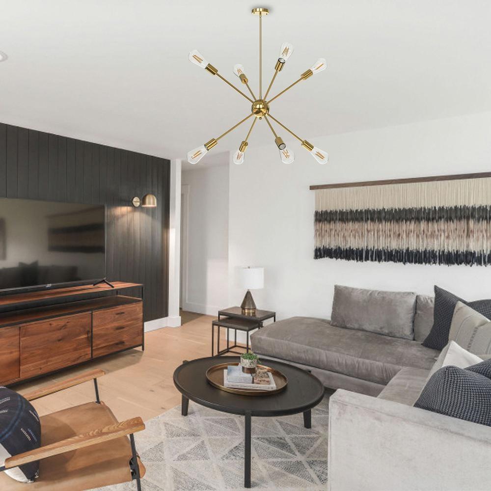 8 Lights Modern Sputnik Chandeliers Vintage Ceiling Light Fixture with E26 Bulb Base Industrial Pendant Lighting for Kitchen Dining Room Living Room Bedroom,Gold
