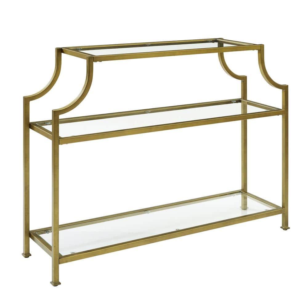 Aimee Console Table - Crosley: Elegant Steel Frame, Clear Glass Top, Fixed Shelf, Entryway Furniture