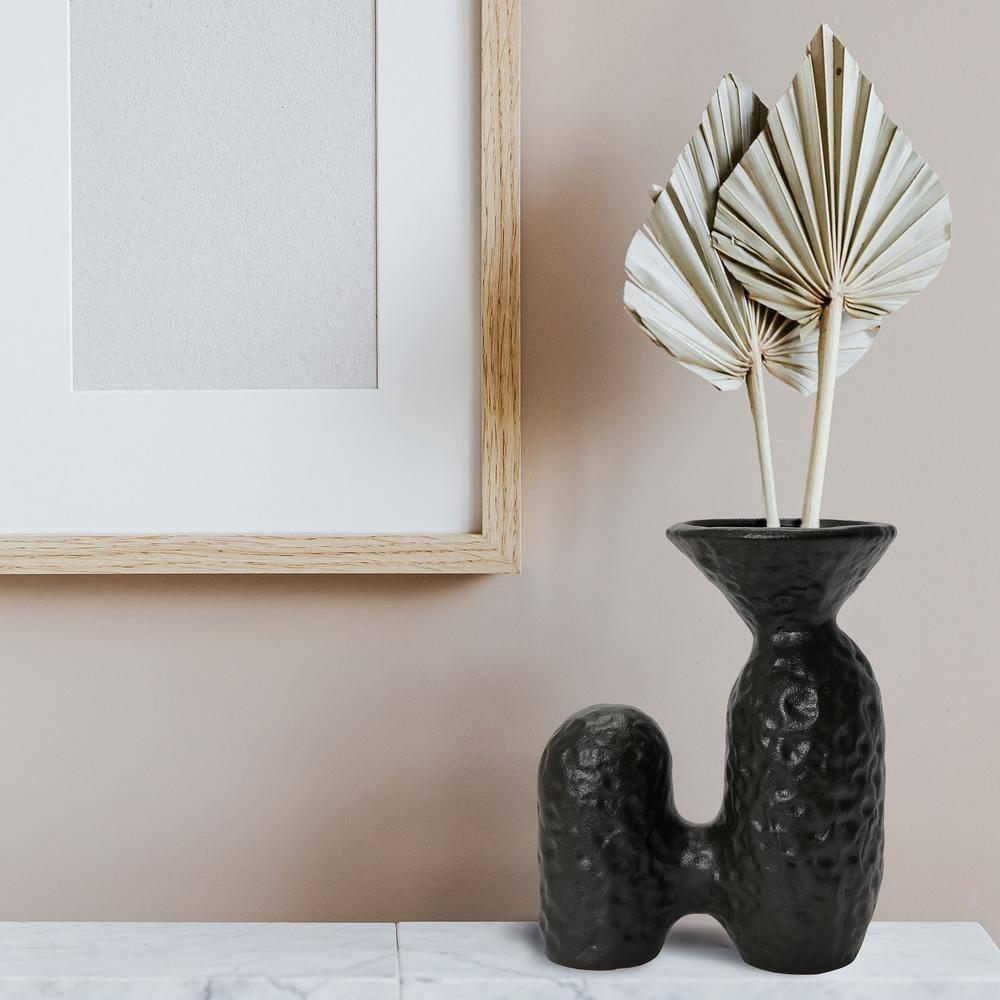 Bloomingville Textured Stoneware Sculptural Vase, Matte Black