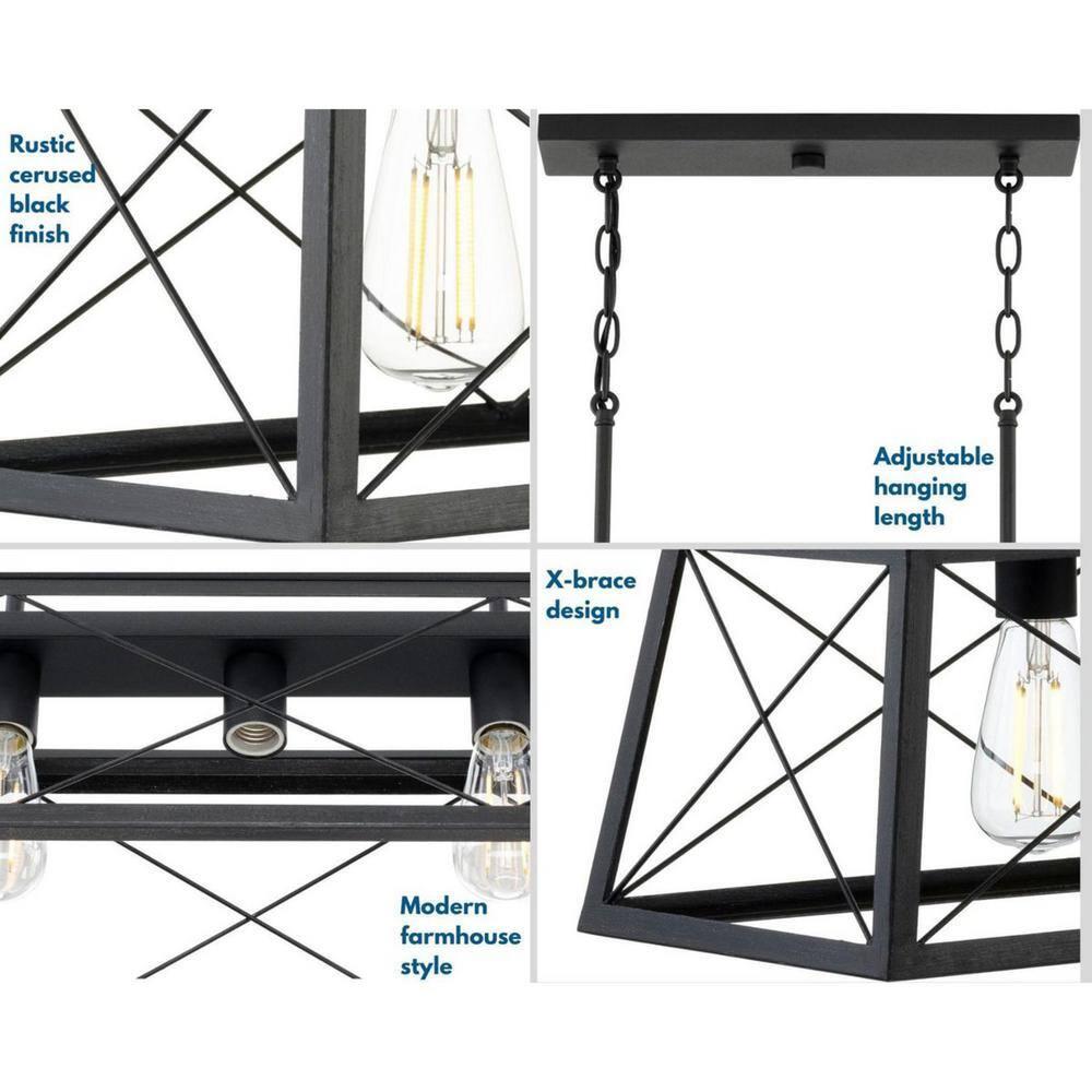 Progress Lighting Briarwood 5-Light Linear Chandelier, Textured Black, No Shade