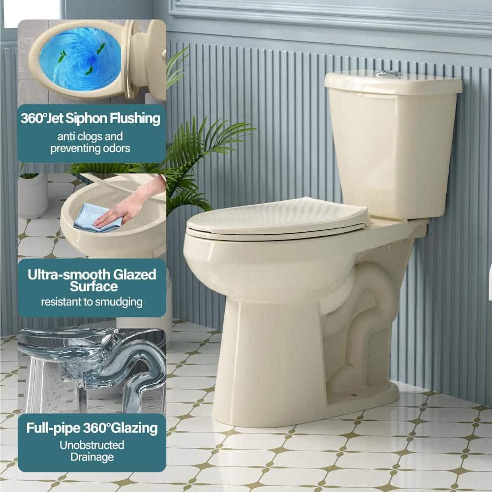 Aguamaph T2019RT 19 in. 2-Piece Toilet 1.1/1.6 GPF Dual Flush Round Toilet ADA Height with Soft-Close Seat
