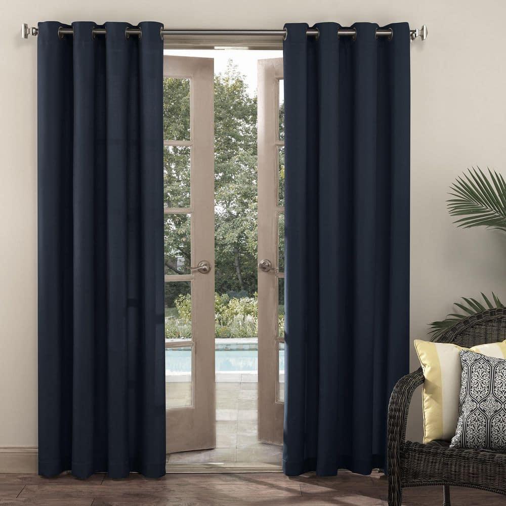 84"x54" Sailor Indoor/Outdoor UV Protectant Room Darkening Grommet Top Curtain Panel Dark Blue - Sun Zero: Living Room & Outdoor Use