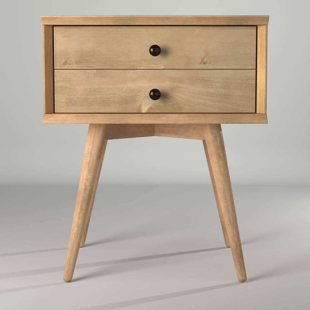 Camaflexi Mid Century Nightstand 2-Drawer Night Stand Cabinet, Scandinavian Oak