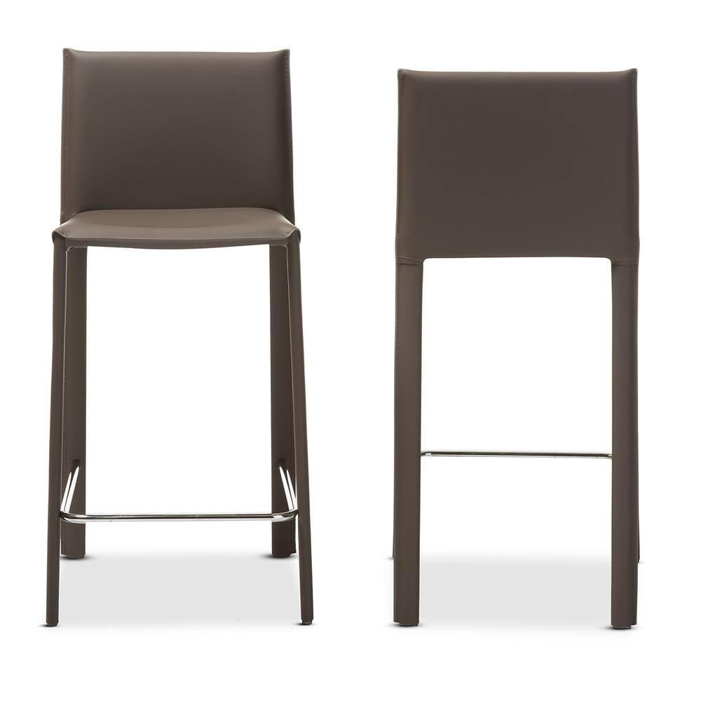 Set of 2 Crawford Modern and Contemporary Leather Upholstered Counter Height Barstools Taupe - Baxton Studio: Bonded Leather, Steel Frame, Padded Back