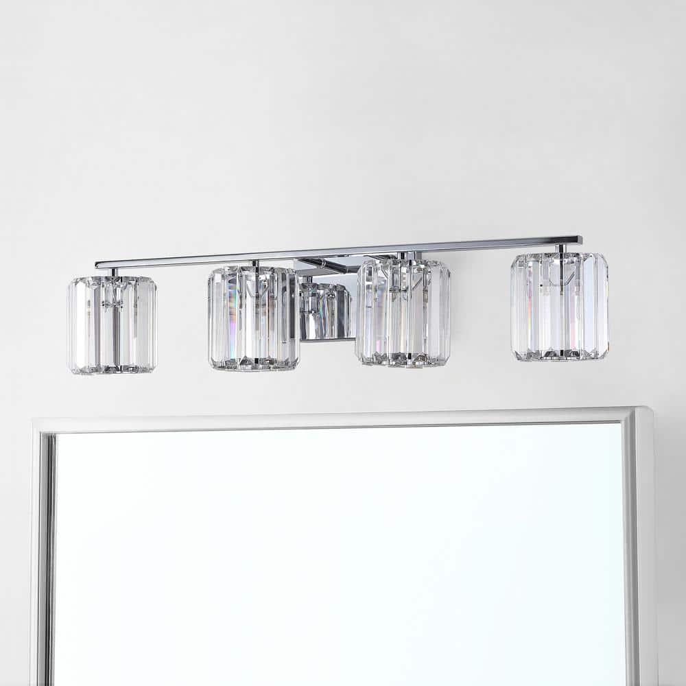 Coco Prism Vintage 29.75" 4-Light Metal/Glass Classic Glam LED Vanity Light, Chrome