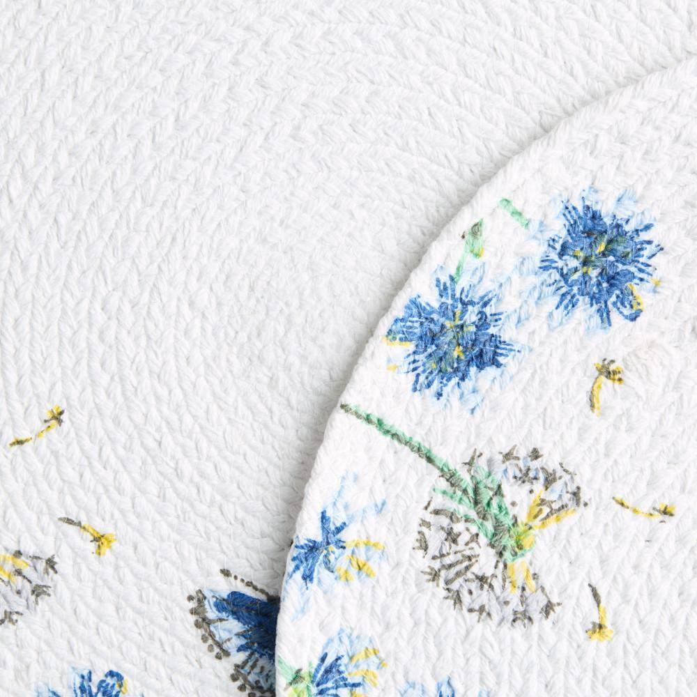 Handwoven Cotton Floral Round Placemats Set in White, Blue, and Pink