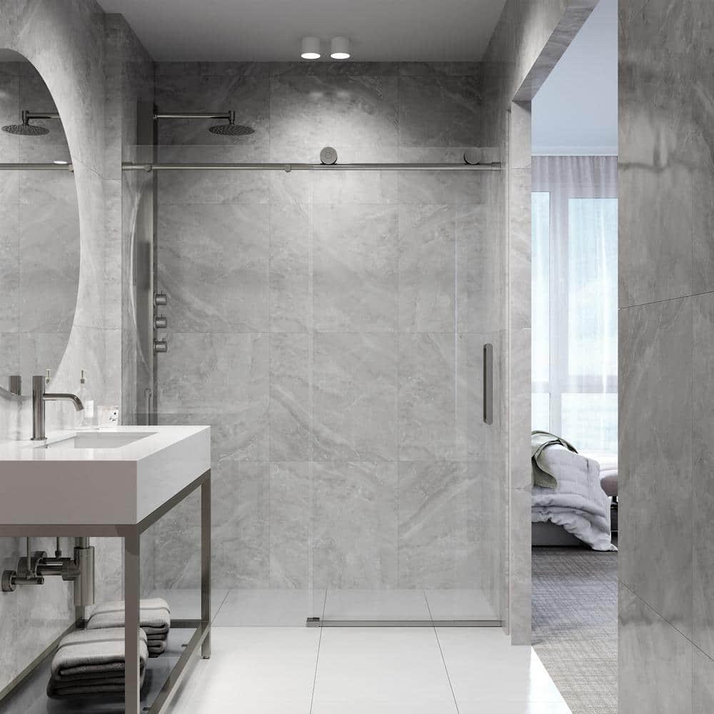 Elan 68-72" W x 76" H Sliding Frameless Shower Door with 3/8" Clear Glass