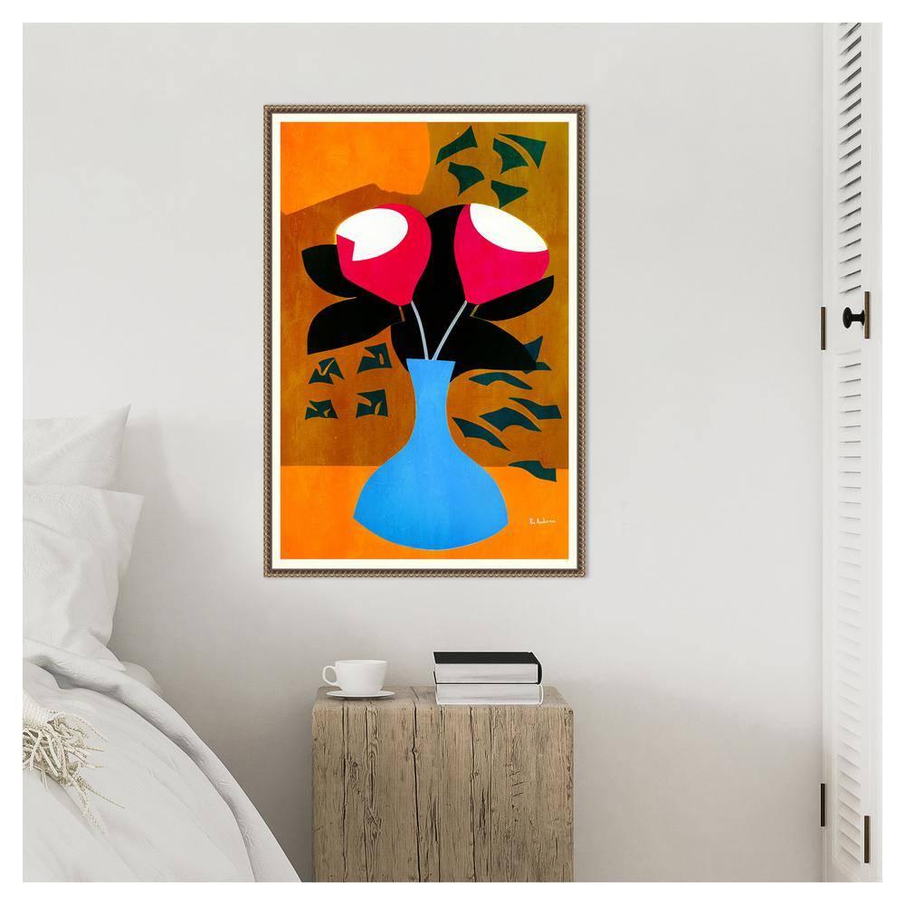 Amanti Art 23"x33" Strawberry Flowers by Bo Anderson Framed Canvas Wall Art Print Bronze - : Hand-Stretched, Modern Decor, Polystyrene Frame