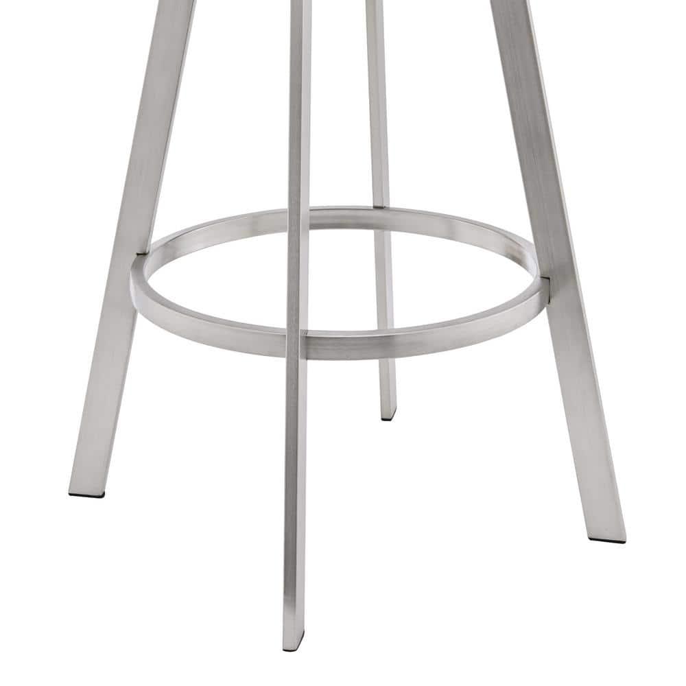 Armen Living Indoor Bronson 29" Gray Faux Leather and Brushed Stainless Steel Swivel Bar Stool