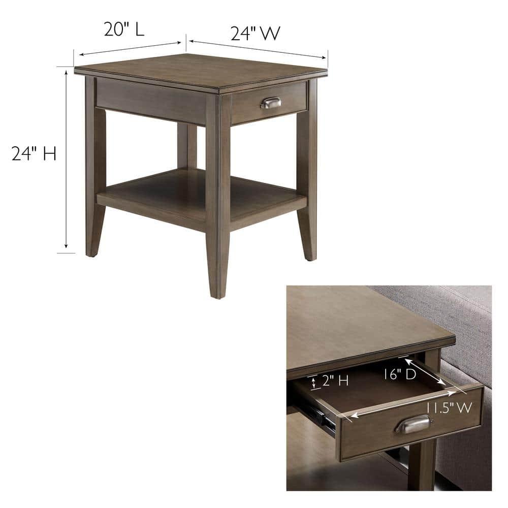 Leick Home 10507-GR Laurent End Table with Drawer and Display Shelf, Gray