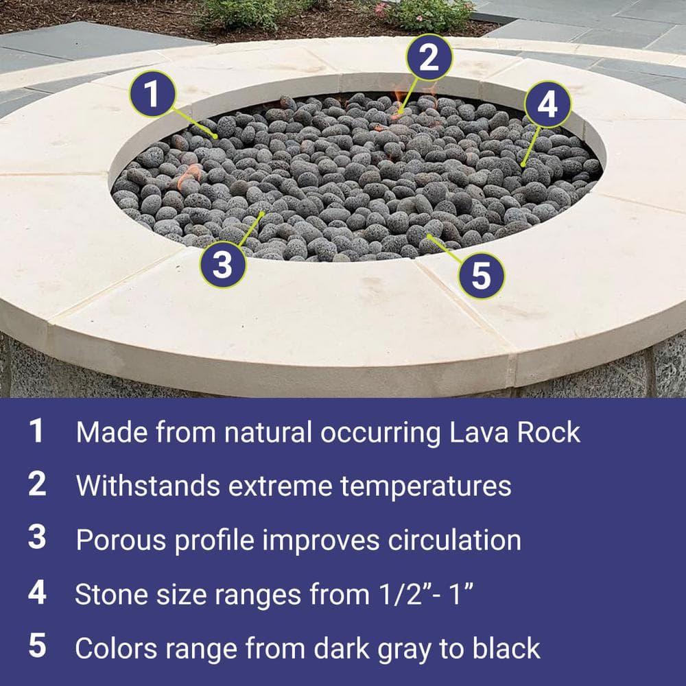 Small Gray and Black Tumbled Lava Stones for Fire Pit, 20 lbs
