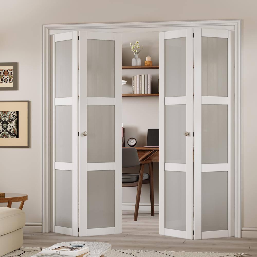 Home Worthy 3 Frosted  Lite Glass Bi-Fold Door With Installation Hardware Kit  And Handle