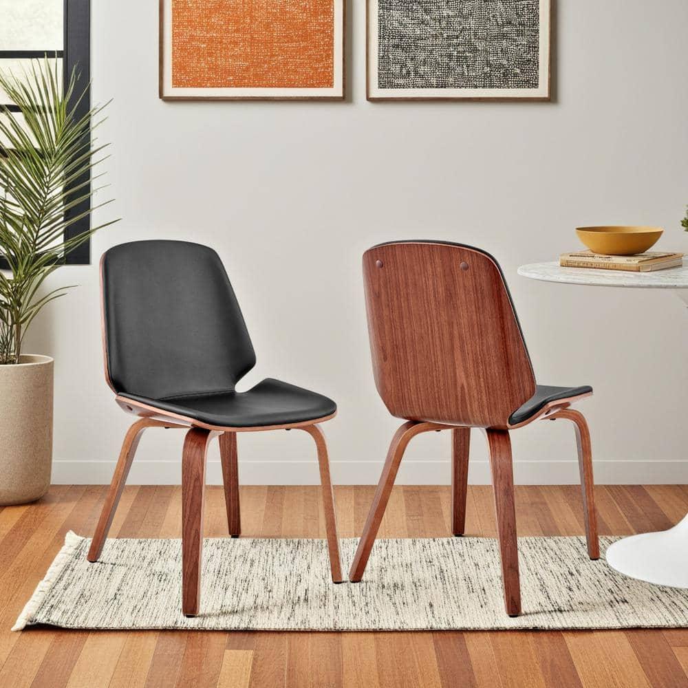 Armen Living Brinley 18" Faux Leather Dining Room Accent Chair in Black/Walnut