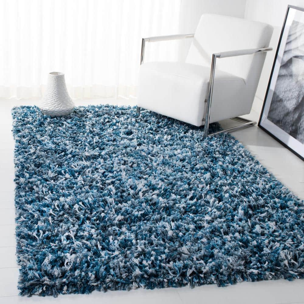 Rio Shag SG960 Hand Loomed Indoor Area Rug - Navy/Ivory - 6'x9' - Safavieh