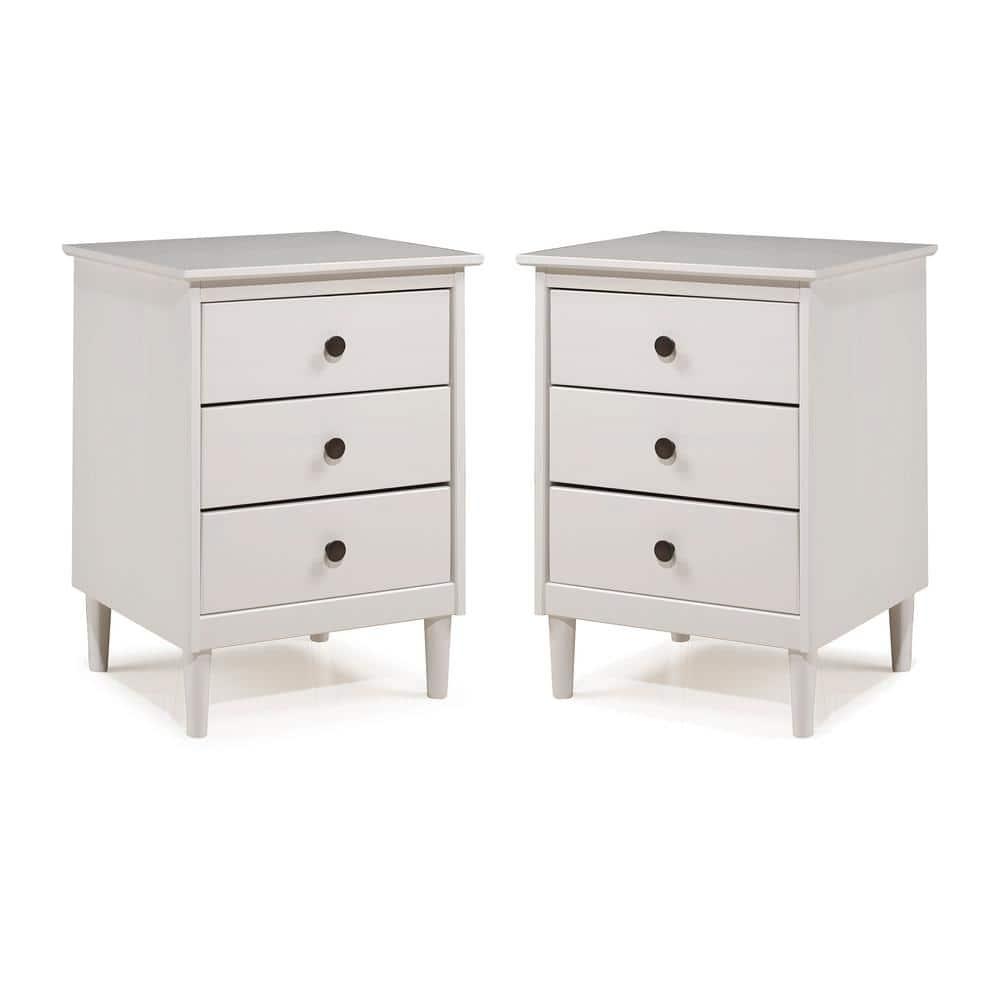 Stiva Classic Mid-Century Modern 3 Drawer Nightstand White