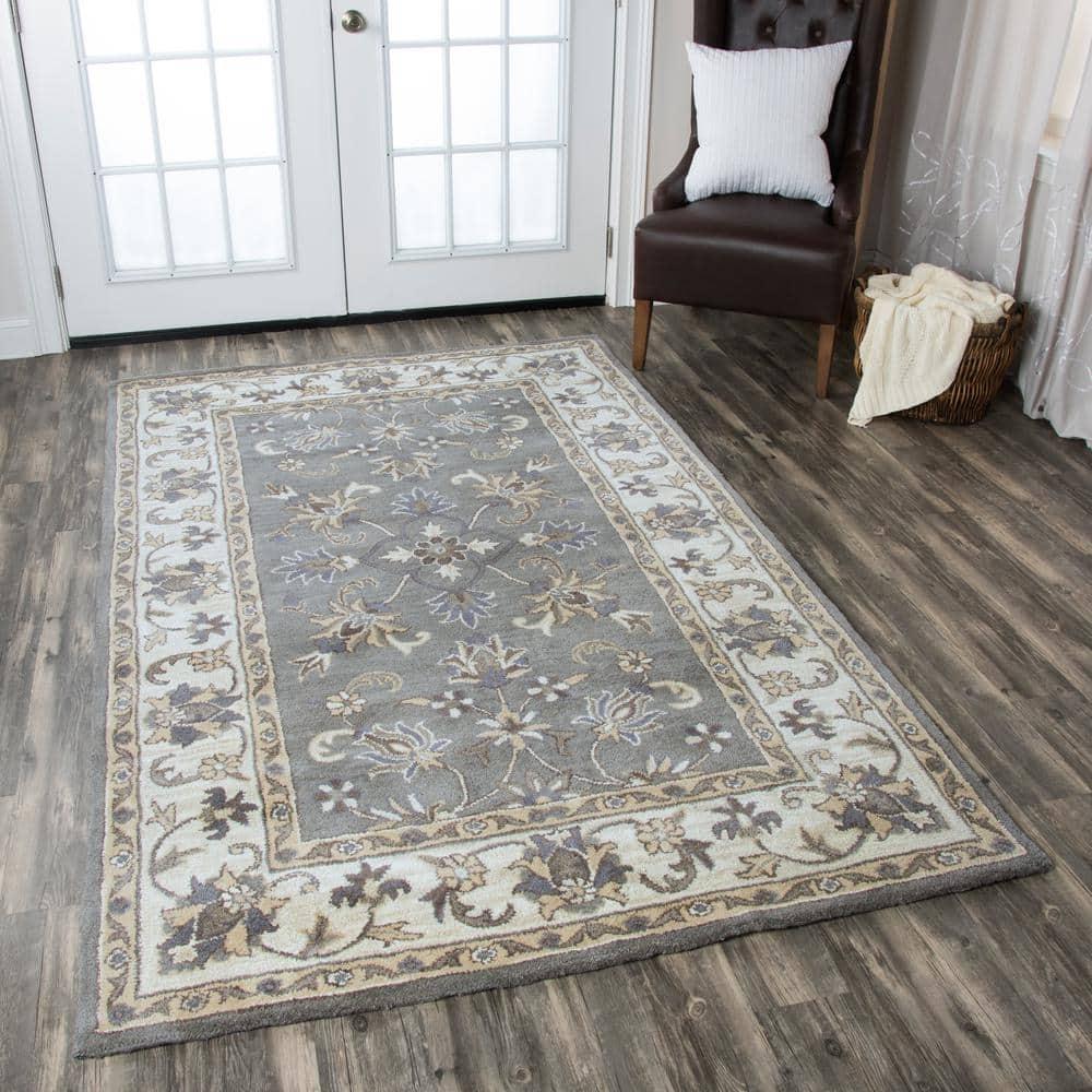 Liberty Grey Hand-Tufted Wool Rectangular Rug 5' x 8'
