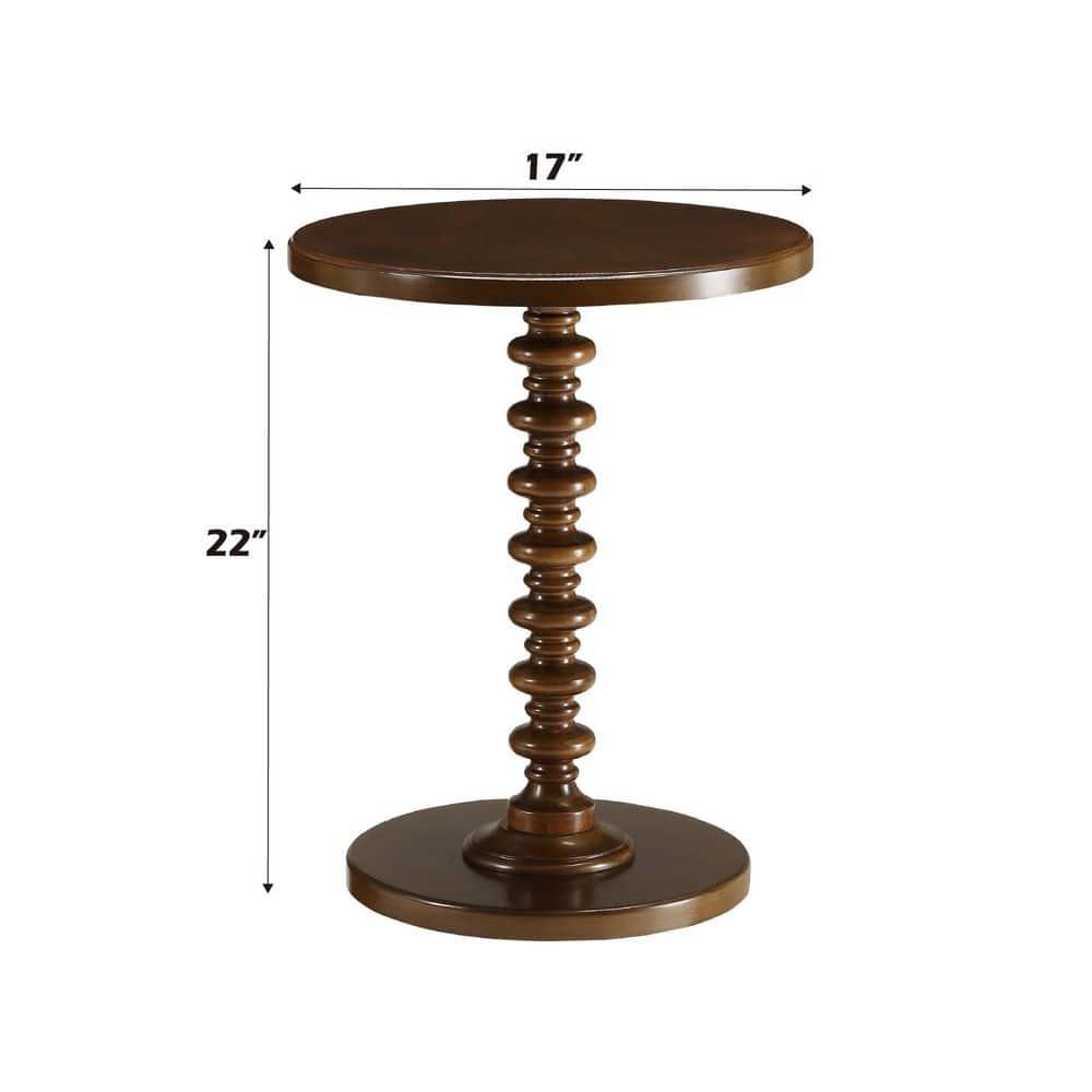 17 Inch Round Wood Side Table, Turned Support, Walnut Brown- Saltoro Sherpi