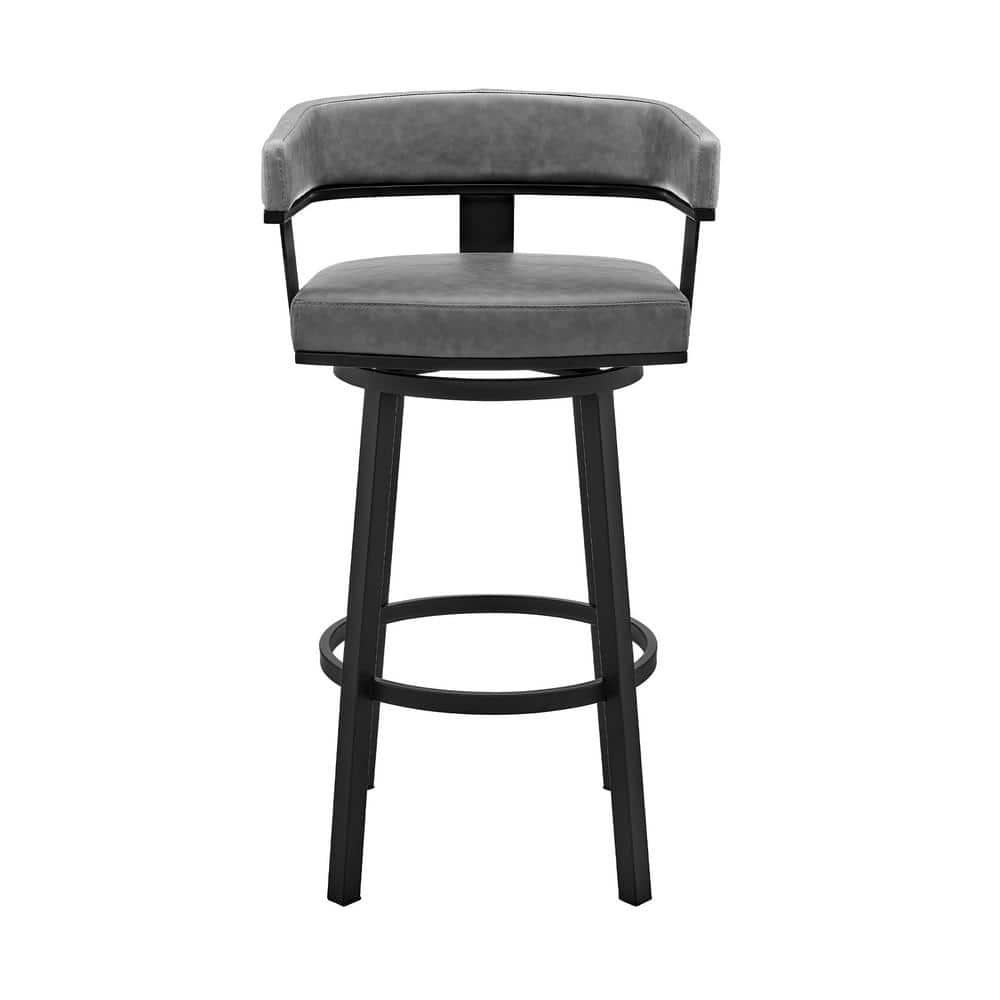 Armen Living Cohen30" Bar Height Swivel Bar Stool in Black Finish and Gray Faux Leather