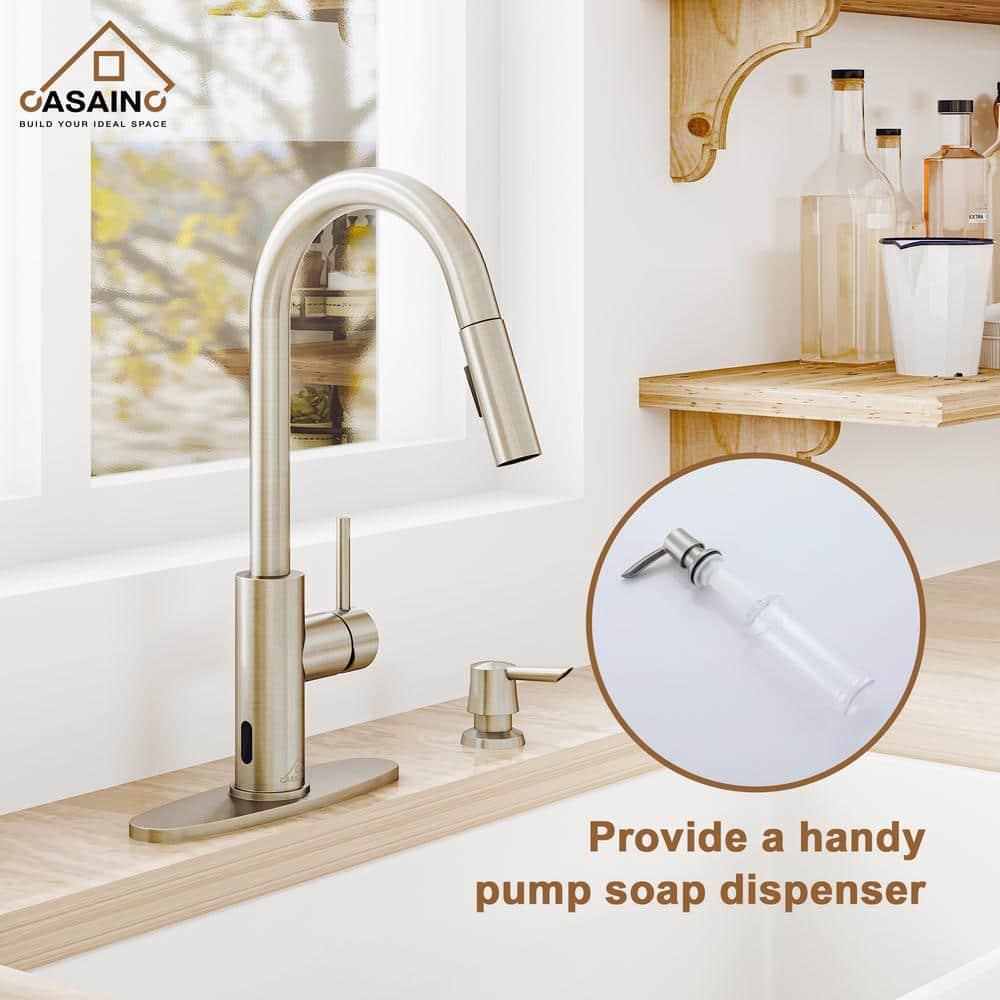 Willow Single-Handle Pull Down Sprayer Kitchen Faucet with Infrared Sensor, Soap Dispenser and Deck Plate