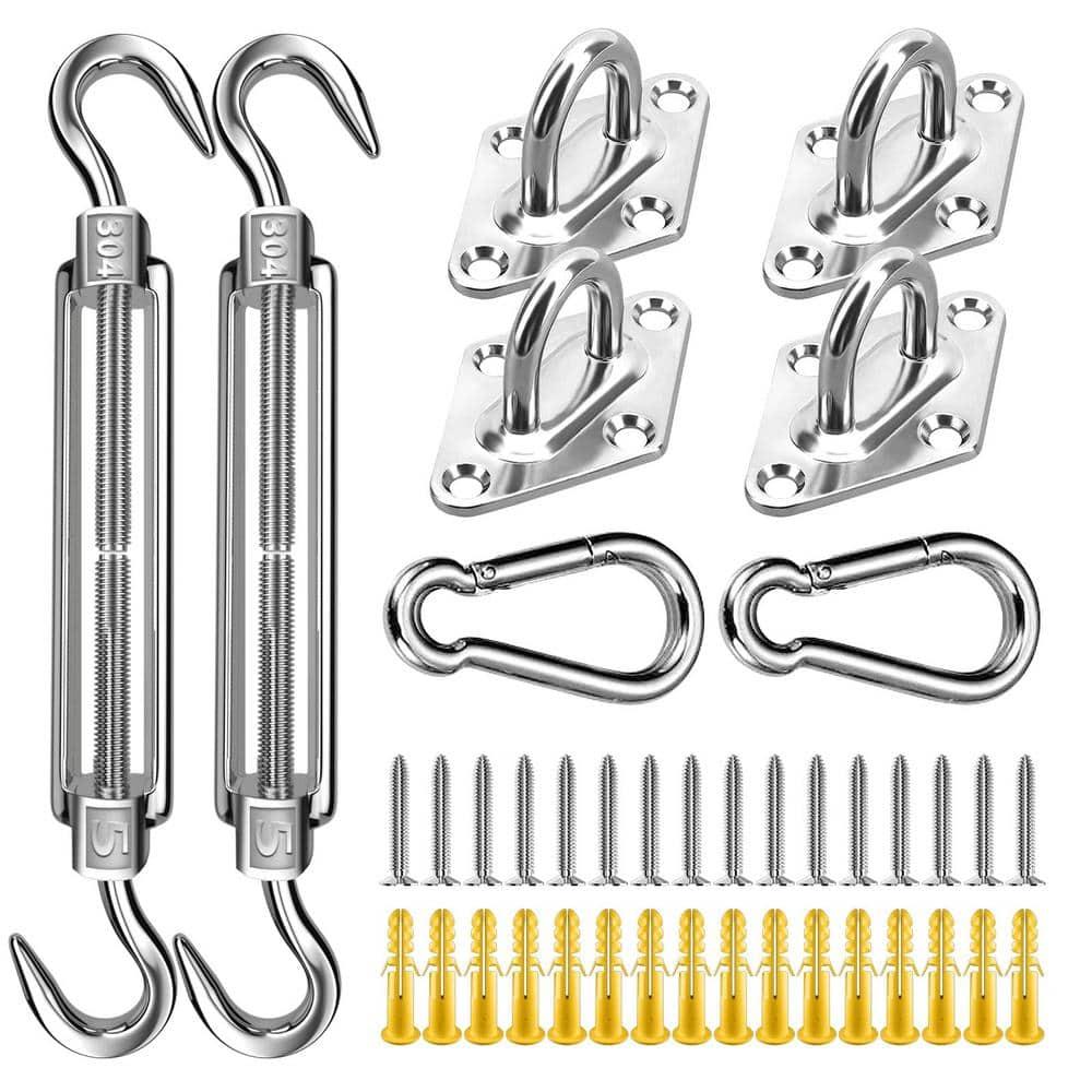 FZENeast Shade Sail Hardware Kit, 5 Inch Super Heavy Duty 304 Marine Grade Stainless Steel Sun Shade Hardware Kit for Triangle/Rectangle/Square Sun Shade Sails Installation (40 PCS)