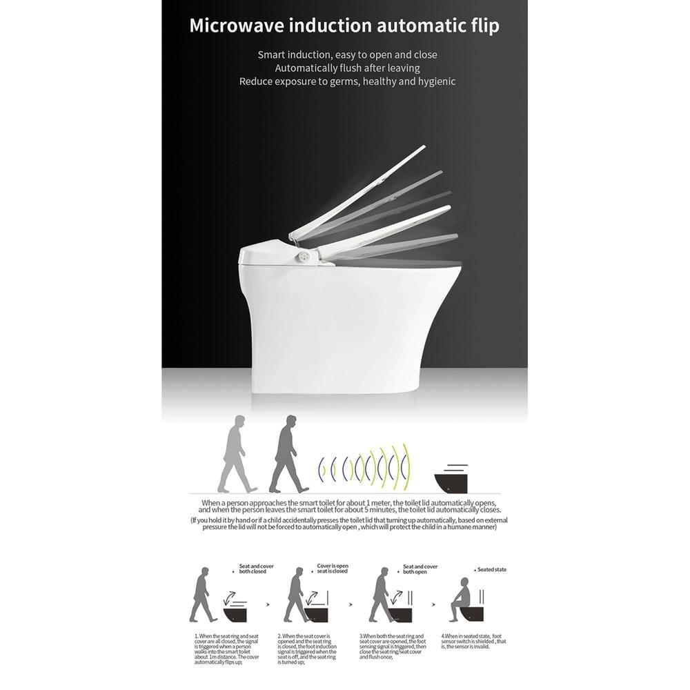 Elongated Smart Toilet Bidet with Auto Flush, Heated Seat, Seating Sensor, Foot Induction Flush