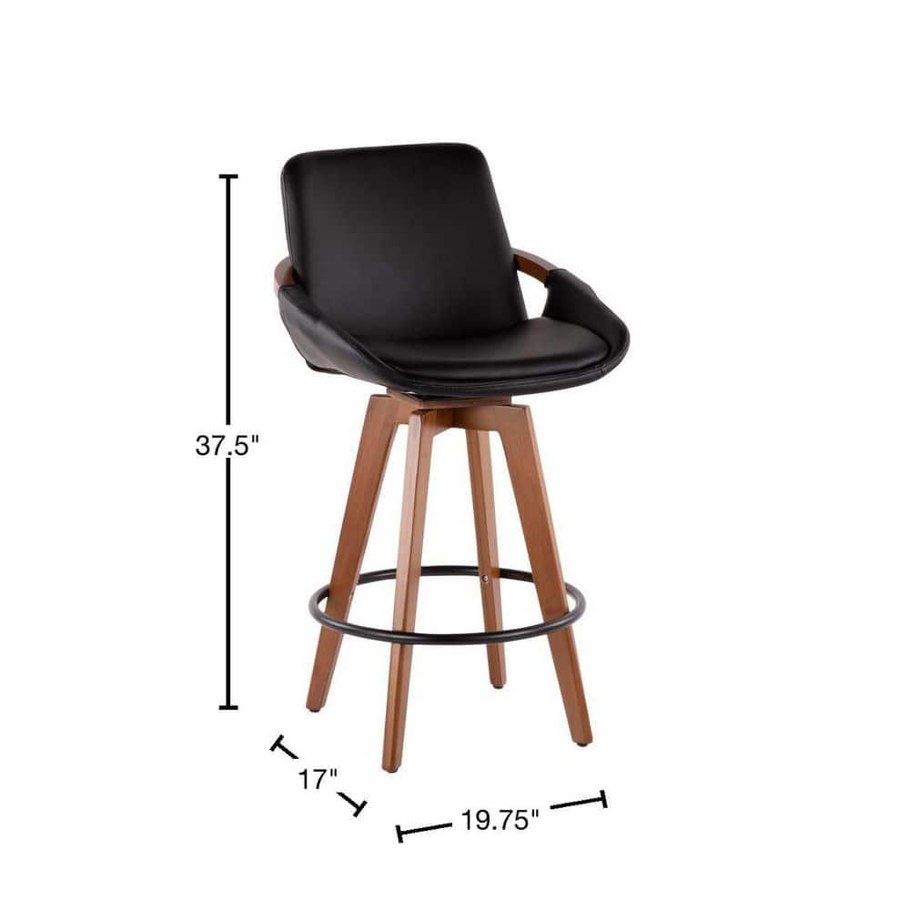 26" Cosmo Mid-Century Modern Counter Height Barstool Black - LumiSource: Upholstered, Wood Legs, 250lb Capacity