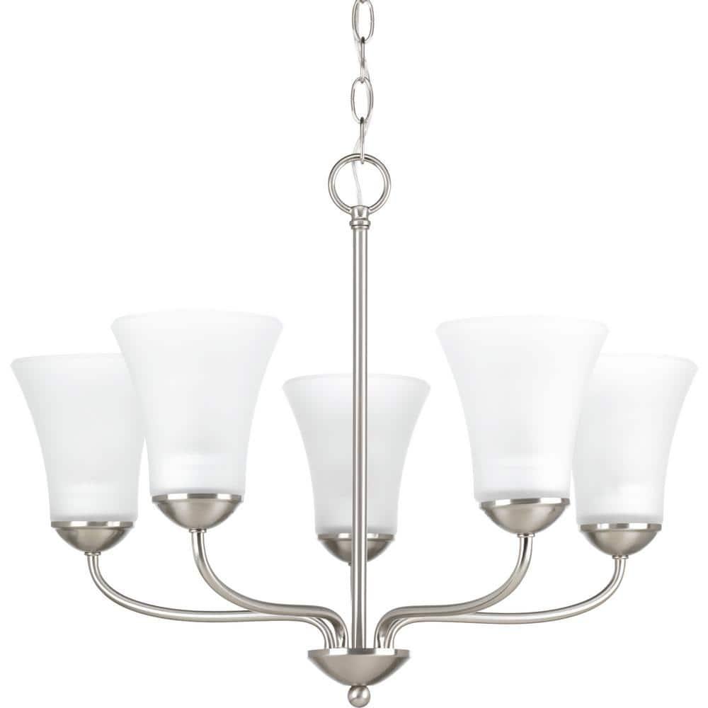 Progress Lighting, Classic Collection, 5-Light Chandelier, Brushed Nickel, Etched Glass Shades