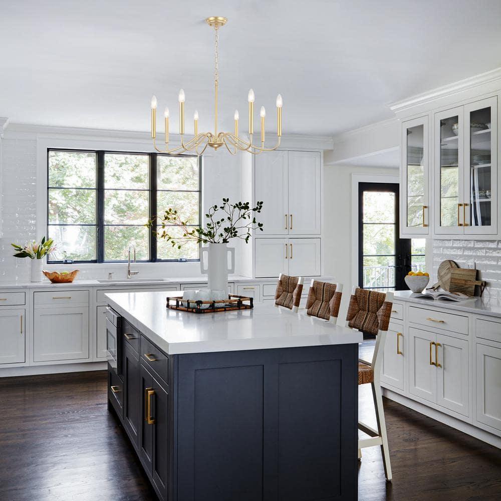 Generies Antique Gold Farmhouse Chandelier, 8 Light Rustic Lighting Fixture Modern Industrial Candle Ceiling Light for Dining Room, Bedroom, Foyer, Living Room, Kitchen Island, Entryway