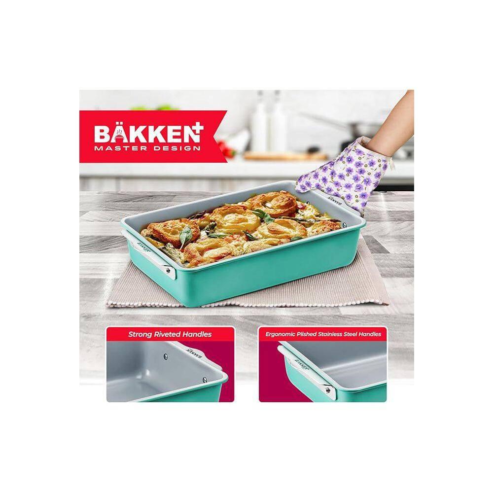 Bakken Swiss 8-Piece Stackable Bakeware Set - Ceramic Non-Stick Coating - TEAL