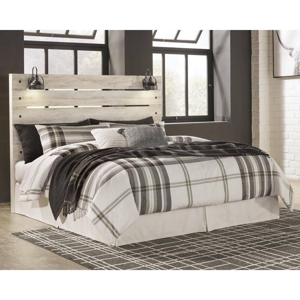 Signature Design by Ashley King Cambeck Panel Headboard White: Traditional Style, Laminated Finish, USB Port