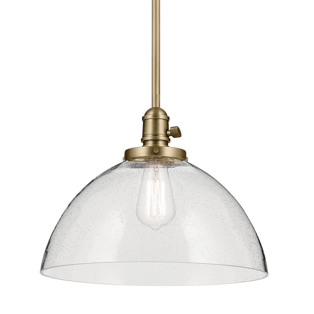 KICHLER Avery 11" 1-Light Dome Pendant with Clear Seeded Glass in Natural Brass, for Kitchen Island, Dining Table, (11" x 14"), 43912NBR