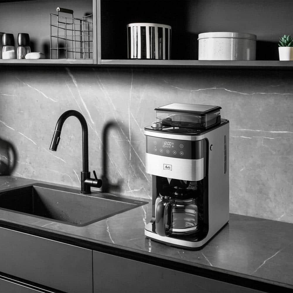 Melitta Aroma Fresh Plus 10c Drip Coffeemaker with Coffee Grinder: Stainless Steel, Digital Display, Automatic Shut-Off