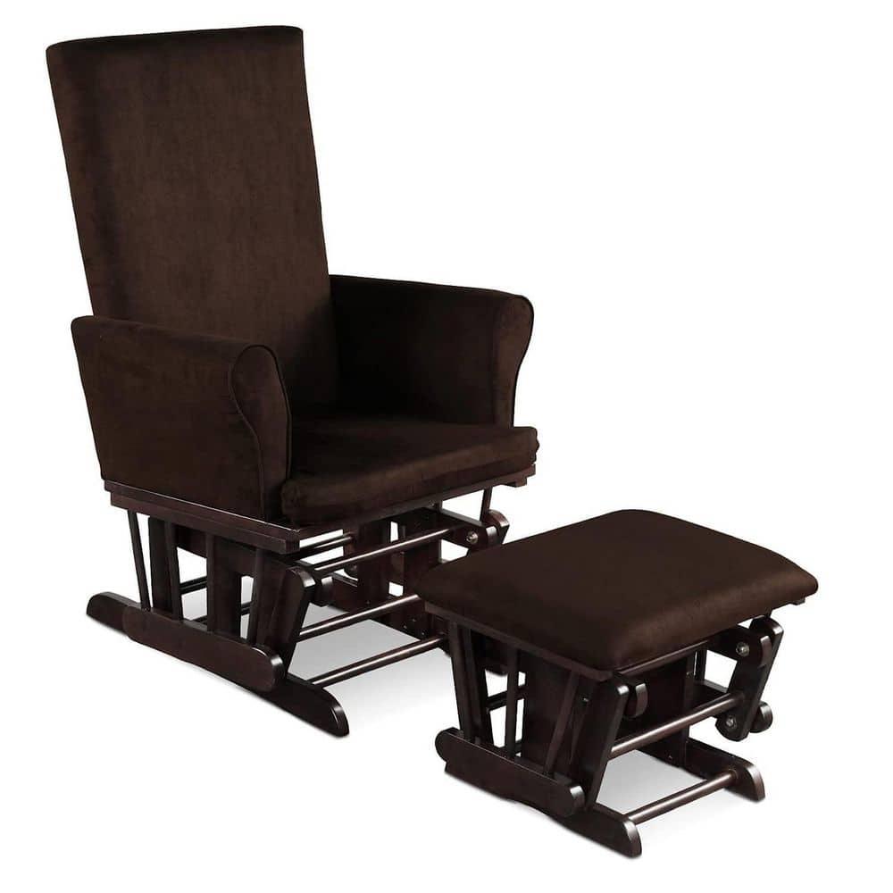 Costway Glider and Ottoman Cushion Set Wooden Baby Nursery Rocking Chair Brown